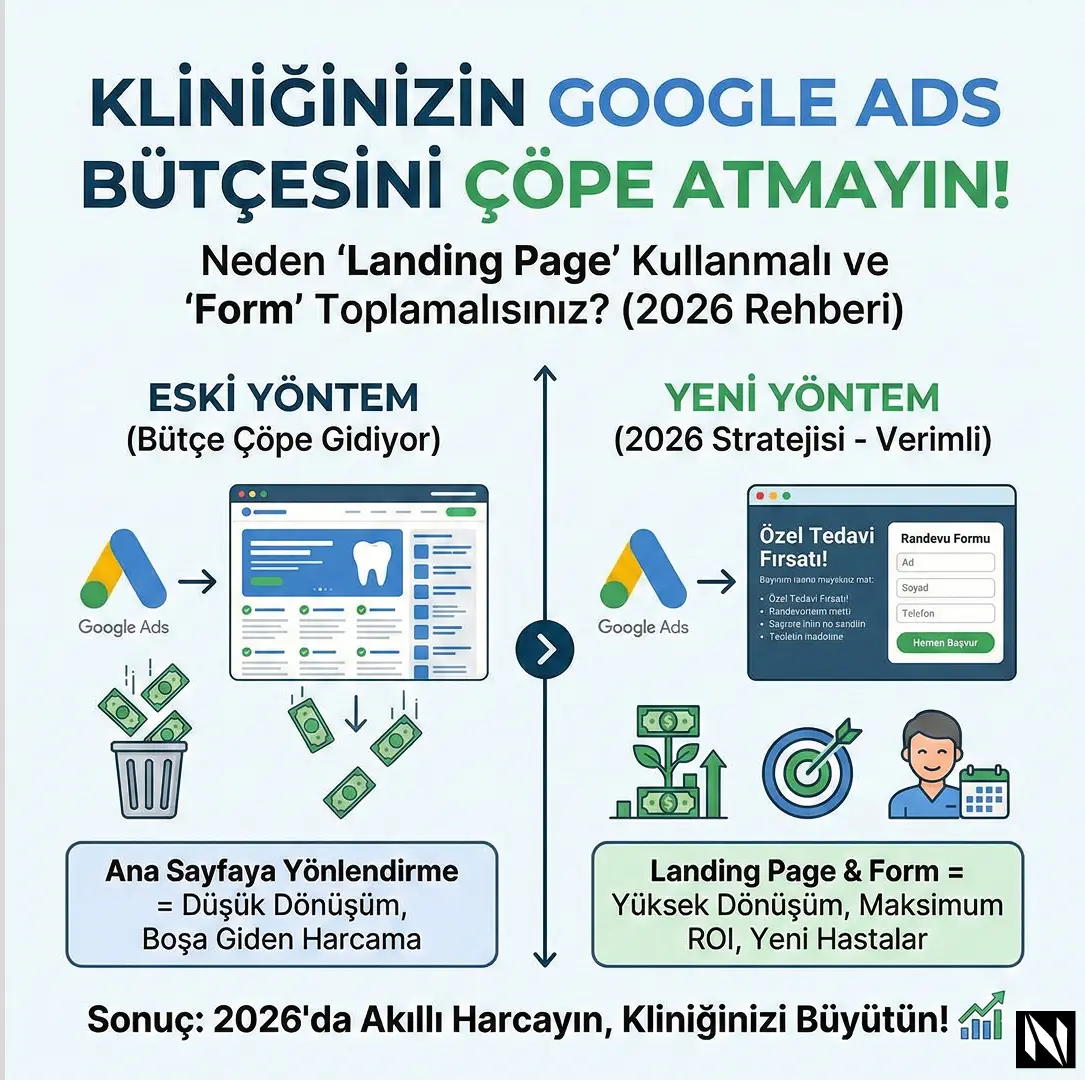 Kliniğinizin Google Ads Bütçesini Çöpe Atmayın: Neden "Landing Page" Kullanmalı ve "Form" Toplamalısınız? (2026 Rehberi)